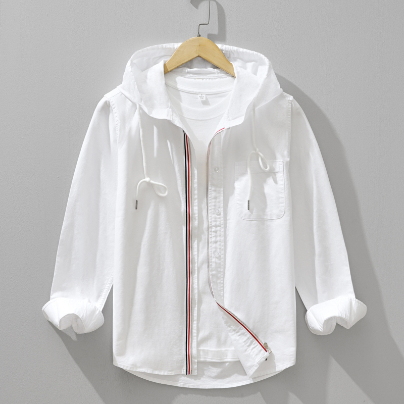 Košulja-jakna s kapuljom, korejski stil kardigan, blok boja, uski kroj, dugi rukavi, dekorativne džepove (Pamuk, prozračan materijal, glavna tkanina 96% pamuka)