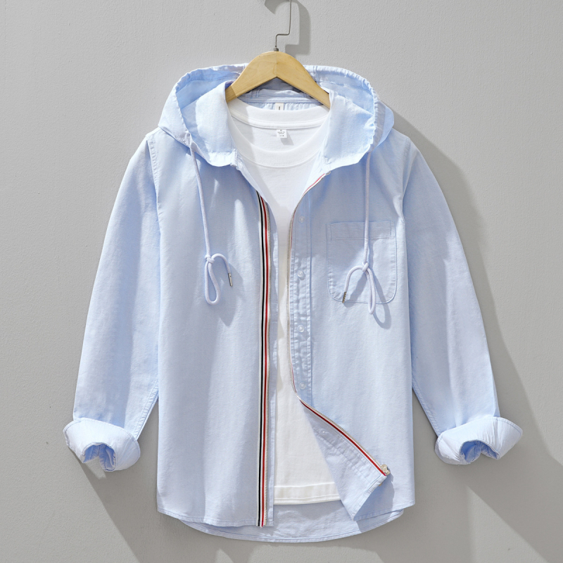 Košulja-jakna s kapuljom, korejski stil kardigan, blok boja, uski kroj, dugi rukavi, dekorativne džepove (Pamuk, prozračan materijal, glavna tkanina 96% pamuka)