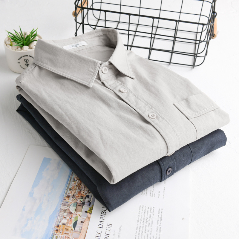 Muška košulja s dugim rukavima, jednostavan i svestran dizajn, ležerni kroj, japanski stil, jednobojna, za proljeće i jesen, model 9916