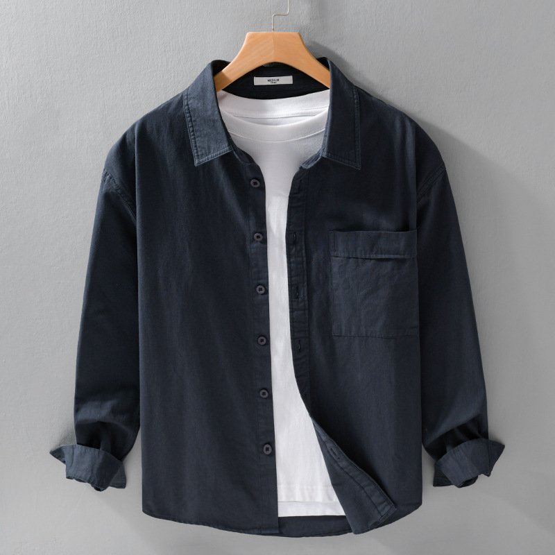 Muška košulja s dugim rukavima, jednostavan i svestran dizajn, ležerni kroj, japanski stil, jednobojna, za proljeće i jesen, model 9916