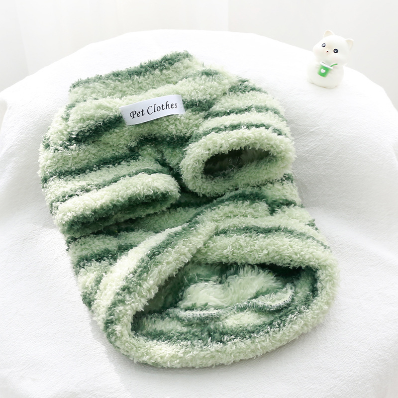 Balun Pet jachetă de fleece cu dungi pentru pisici și câini, toamnă-iarnă, stil casual, îmbrăcăminte pentru animale de companie