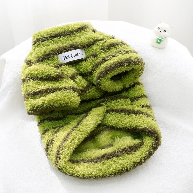 Balun Pet jachetă de fleece cu dungi pentru pisici și câini, toamnă-iarnă, stil casual, îmbrăcăminte pentru animale de companie