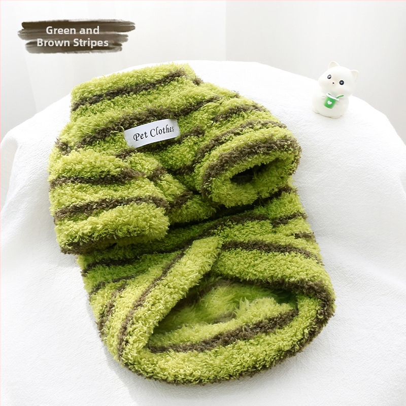 Balun Pet jachetă de fleece cu dungi pentru pisici și câini, toamnă-iarnă, stil casual, îmbrăcăminte pentru animale de companie