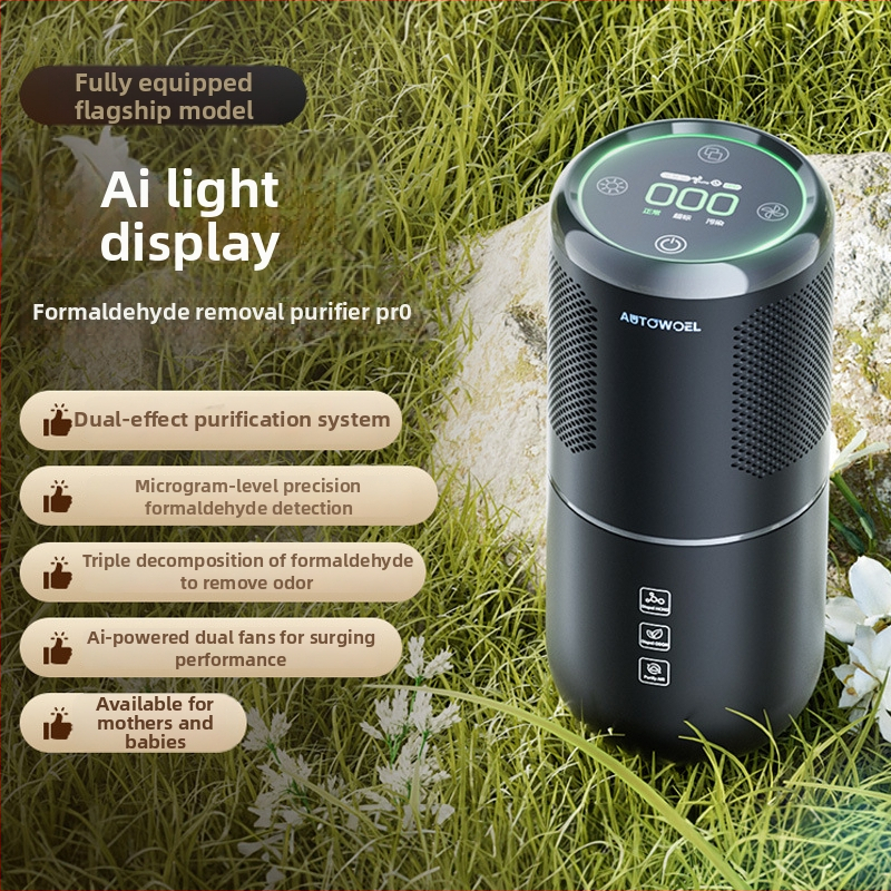 Автомобилен пречиствател на въздуха – премахване на формалдехид и миризми, активен въглен с отрицателни йони, 3.5W, 2400mAh батерия, 3000–4000/см³ йони, модел JHQ24B101