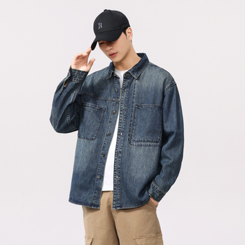 Muška košulja s američkim stilom, casual retro, dugi rukav, denim izgled, lagana Lyocell tkanina, proljeće-ljeto 2025