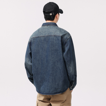 Muška košulja s američkim stilom, casual retro, dugi rukav, denim izgled, lagana Lyocell tkanina, proljeće-ljeto 2025