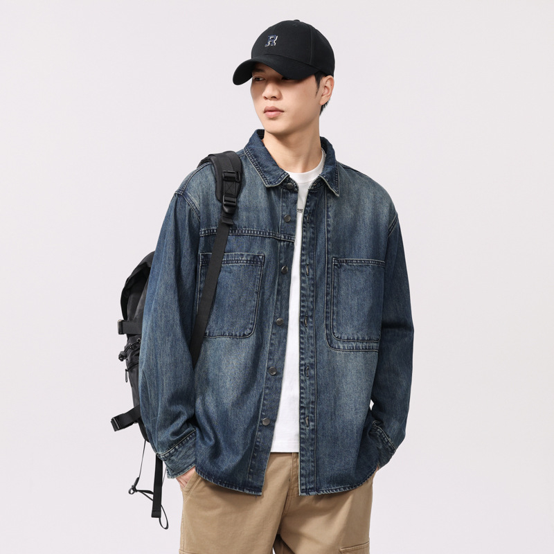 Muška košulja s američkim stilom, casual retro, dugi rukav, denim izgled, lagana Lyocell tkanina, proljeće-ljeto 2025
