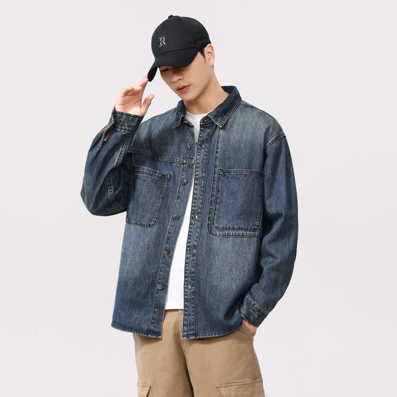 Muška košulja s američkim stilom, casual retro, dugi rukav, denim izgled, lagana Lyocell tkanina, proljeće-ljeto 2025
