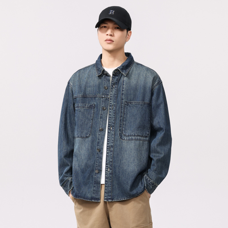 Muška košulja s američkim stilom, casual retro, dugi rukav, denim izgled, lagana Lyocell tkanina, proljeće-ljeto 2025