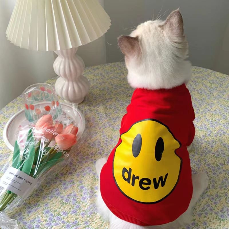 Pamut macska pulóver, angol stílus, mosolygós arc dizájn, szőrzet hullás elleni funkció