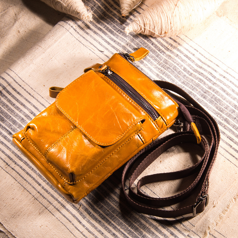 Férfi bőrövtáska — első réteg marhabőr, kopásálló, egyszínű, utcai stílus