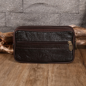 Férfi bőr övtáska cipzárral, vízszintes négyszögletes forma, 4,0–7,2 hüvelykes telefonokhoz.