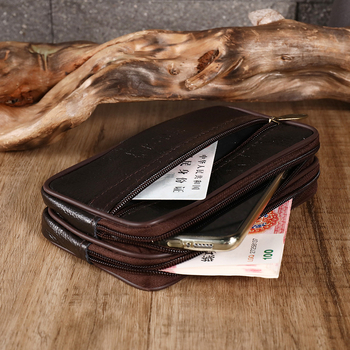 Férfi bőr övtáska cipzárral, vízszintes négyszögletes forma, 4,0–7,2 hüvelykes telefonokhoz.