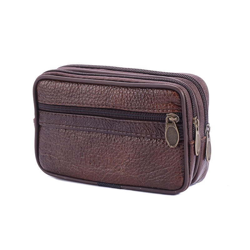 Férfi bőr övtáska cipzárral, vízszintes négyszögletes forma, 4,0–7,2 hüvelykes telefonokhoz.