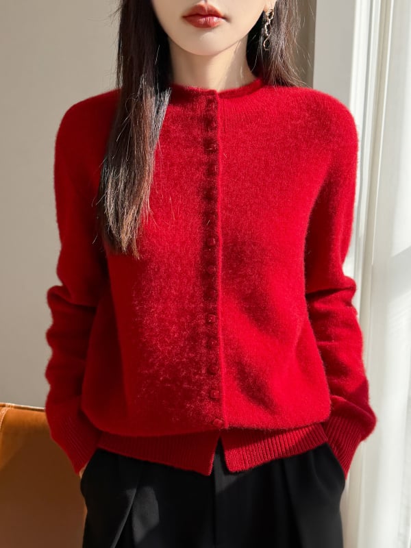 Cardigan cu tiv rulant, guler semi-înalt, mâneci lungi, lungime standard, 95% lână