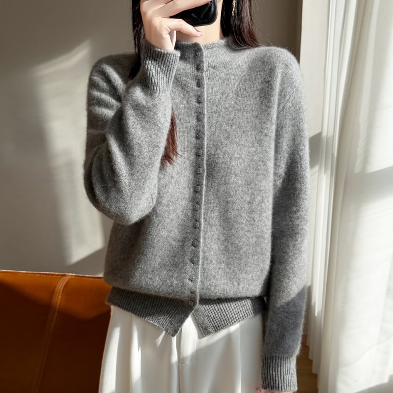 Cardigan cu tiv rulant, guler semi-înalt, mâneci lungi, lungime standard, 95% lână