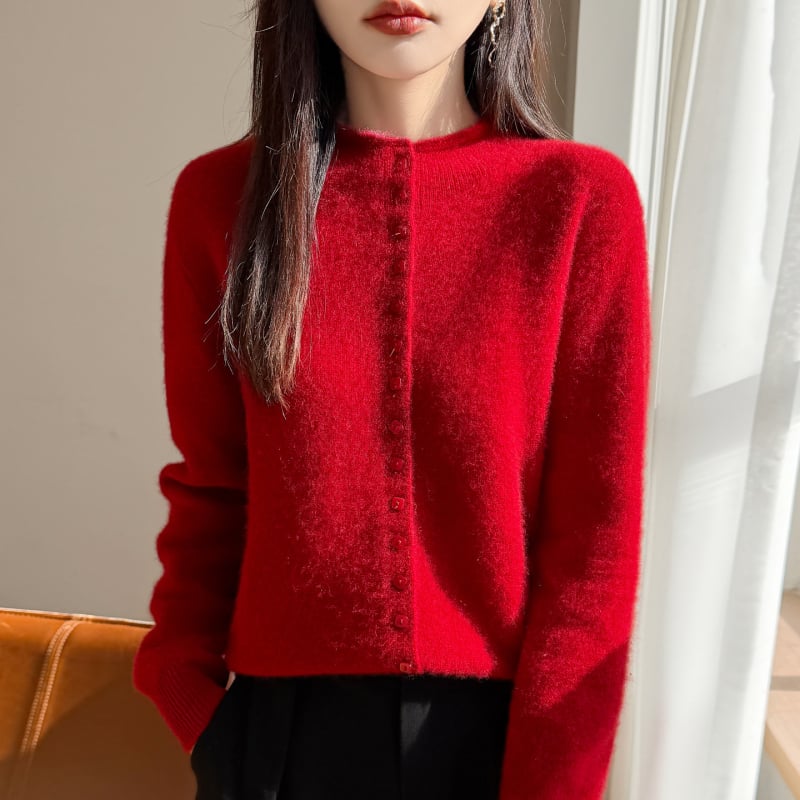 Cardigan cu tiv rulant, guler semi-înalt, mâneci lungi, lungime standard, 95% lână