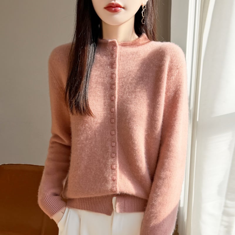 Cardigan cu tiv rulant, guler semi-înalt, mâneci lungi, lungime standard, 95% lână