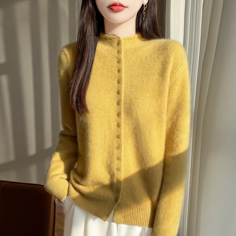 Cardigan cu tiv rulant, guler semi-înalt, mâneci lungi, lungime standard, 95% lână