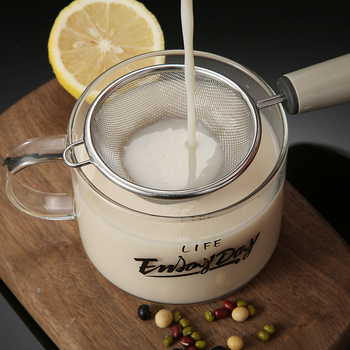 304 nehrđajući čelik – mrežasta kuhača za filtriranje sojinog mlijeka, soka, dječje hrane, tekućine za tortu s jajetom i brašnom — protuklizni držač, jedan kukica za vješanje, zaštita od opeklina