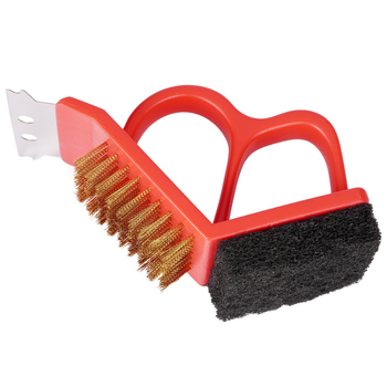 Četka za roštilj, 3-u-1, drška od nehrđajućeg čelika, žičasta četka od čelika