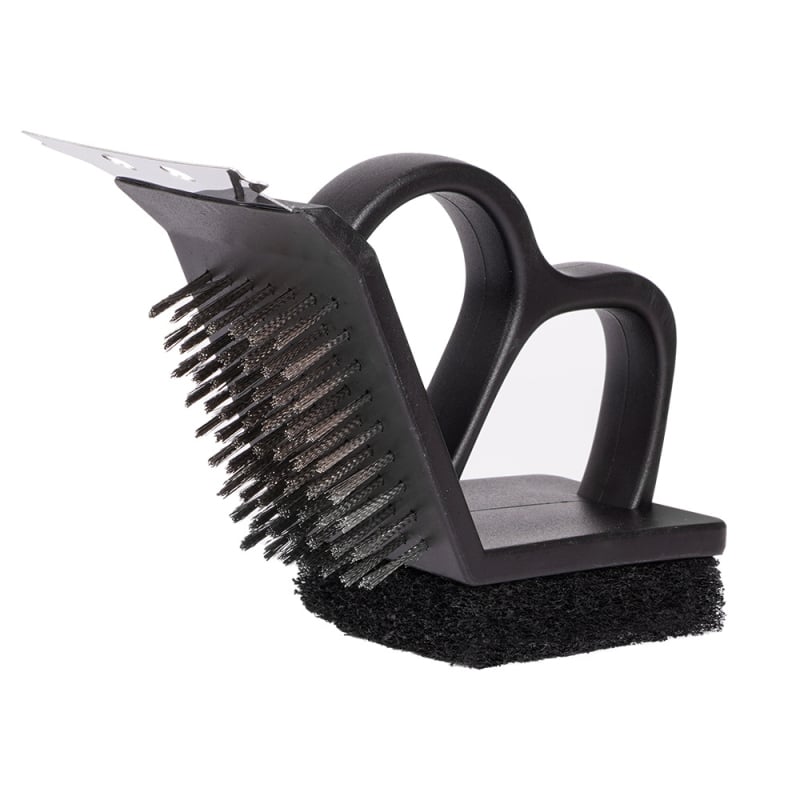 Četka za roštilj, 3-u-1, drška od nehrđajućeg čelika, žičasta četka od čelika