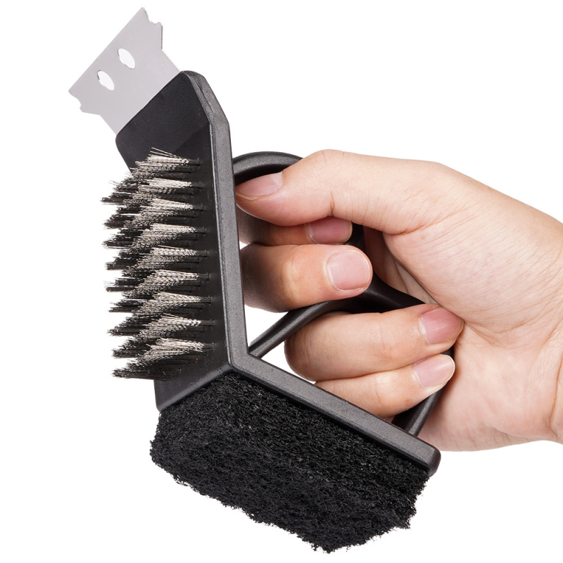 Četka za roštilj, 3-u-1, drška od nehrđajućeg čelika, žičasta četka od čelika