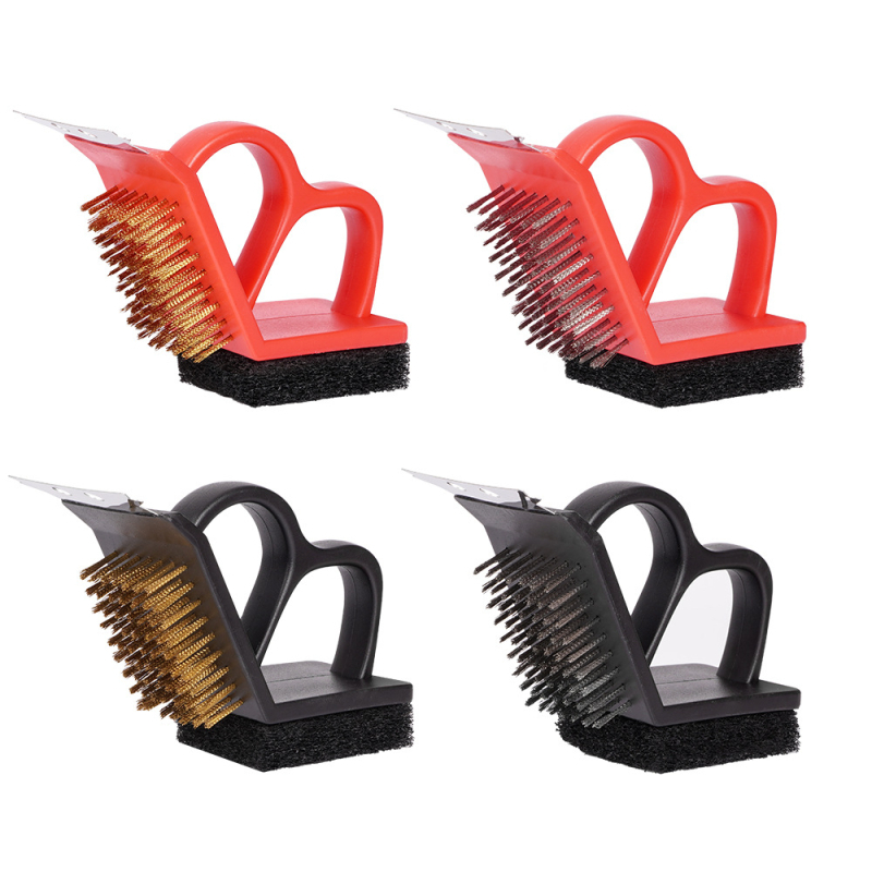 Četka za roštilj, 3-u-1, drška od nehrđajućeg čelika, žičasta četka od čelika