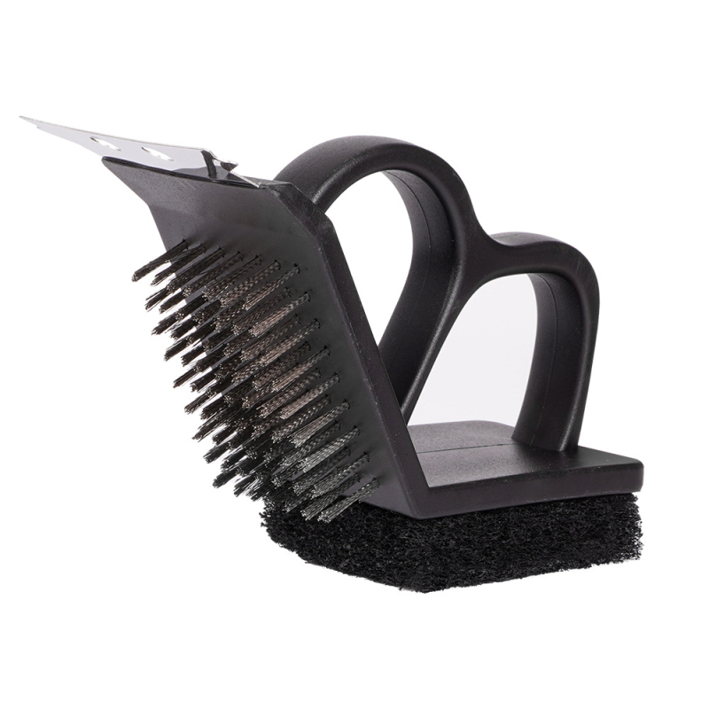 Četka za roštilj, 3-u-1, drška od nehrđajućeg čelika, žičasta četka od čelika