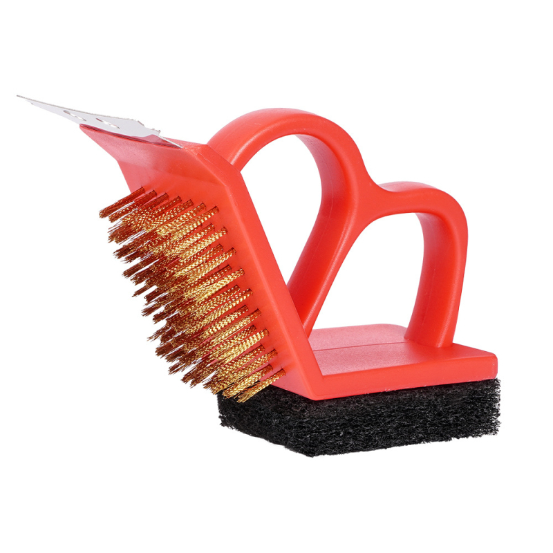 Četka za roštilj, 3-u-1, drška od nehrđajućeg čelika, žičasta četka od čelika