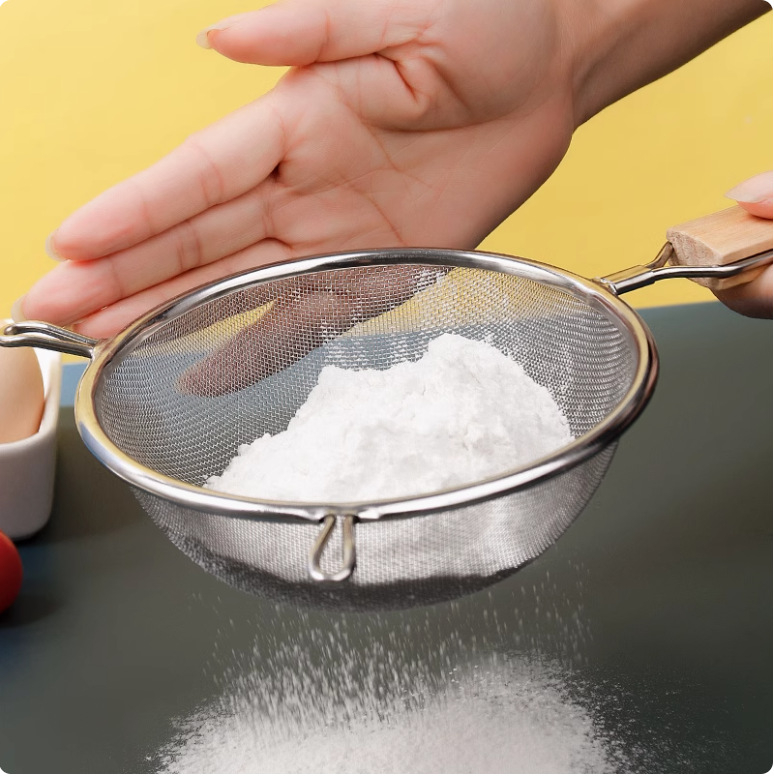 Kuhinjsko sito s drvenom drškom, nehrđajući čelik 201, ultra-fina mreža, marka QN, predstavljeno 2019