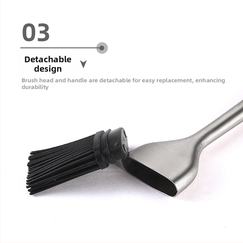 Barbecue kefa s dutou rukoväťou z nehrdzavejúcej ocele 430 a silikónovými štetinami (Materiál štetín: silikón; Materiál rukoväte: 430 nerezová oceľ; Balenie: 150 kusov)