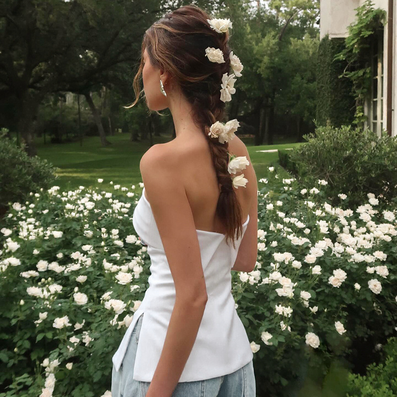 Csőtop, szűk szabás, rövid fazon, egyszínű poliészter anyag spandexszel