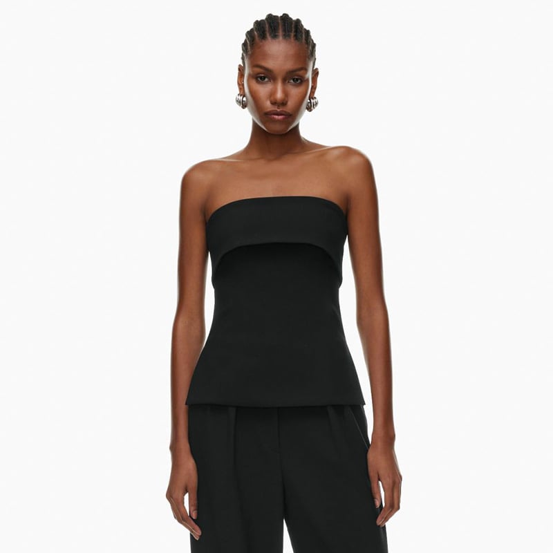 Csőtop, szűk szabás, rövid fazon, egyszínű poliészter anyag spandexszel