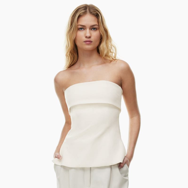 Csőtop, szűk szabás, rövid fazon, egyszínű poliészter anyag spandexszel