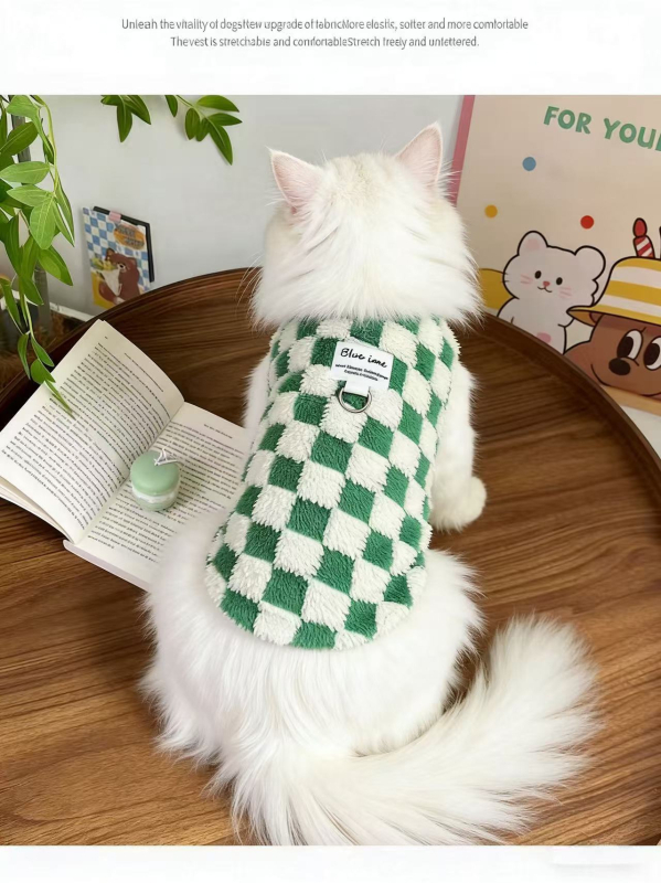 Jesensko-zimski prsluk za kućne ljubimce s kariranim uzorkom, Teddy/Bichon stil, za male i srednje pse i mačke
