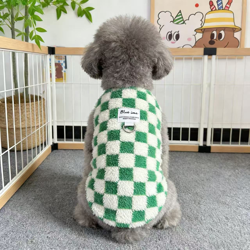 Jesensko-zimski prsluk za kućne ljubimce s kariranim uzorkom, Teddy/Bichon stil, za male i srednje pse i mačke