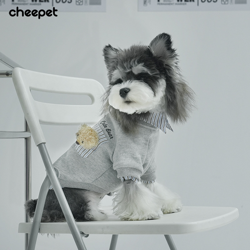 CheePet pamučna ležerna majica za psa, model A526, s prugastim ovratnikom za izgled slojeva