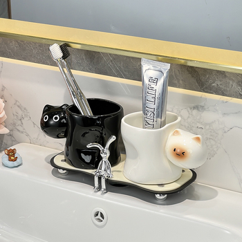 Keramička čašica za četkicu za zube sa Siamskom mačkom, model Heart Cat Cup, kućni kupaonski dodatak