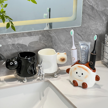 Keramička čašica za četkicu za zube sa Siamskom mačkom, model Heart Cat Cup, kućni kupaonski dodatak