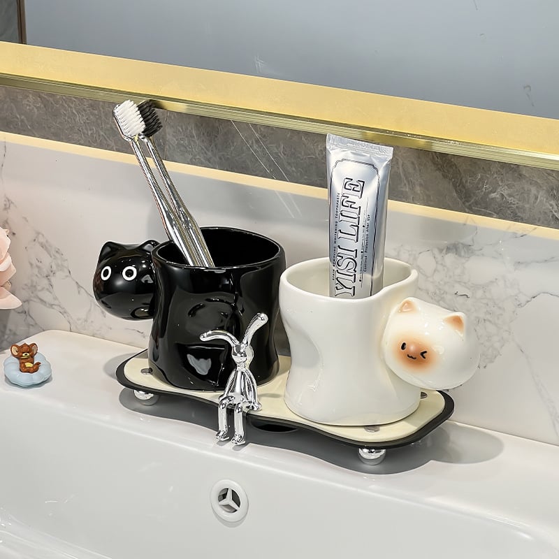 Keramička čašica za četkicu za zube sa Siamskom mačkom, model Heart Cat Cup, kućni kupaonski dodatak