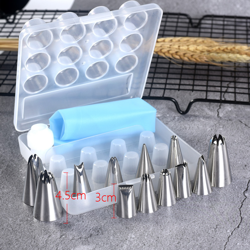 Sütemények díszítésére szolgáló tortadíszítő készlet – 304 rozsdamentes acél nyomófejek, varrat nélküli nyomófejek, szilikon süteményzsák, dobozos csomagolás