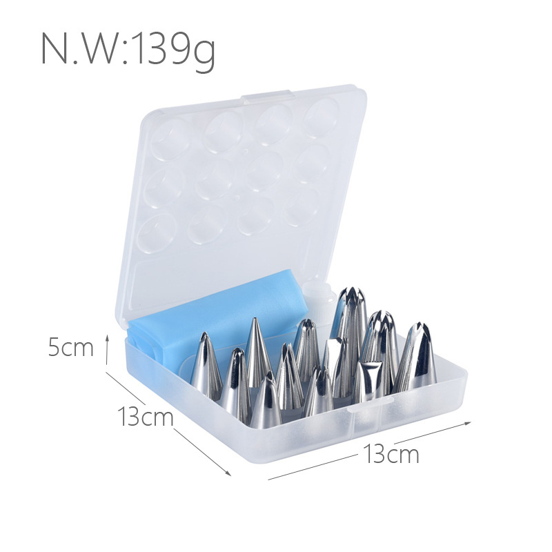 Sütemények díszítésére szolgáló tortadíszítő készlet – 304 rozsdamentes acél nyomófejek, varrat nélküli nyomófejek, szilikon süteményzsák, dobozos csomagolás