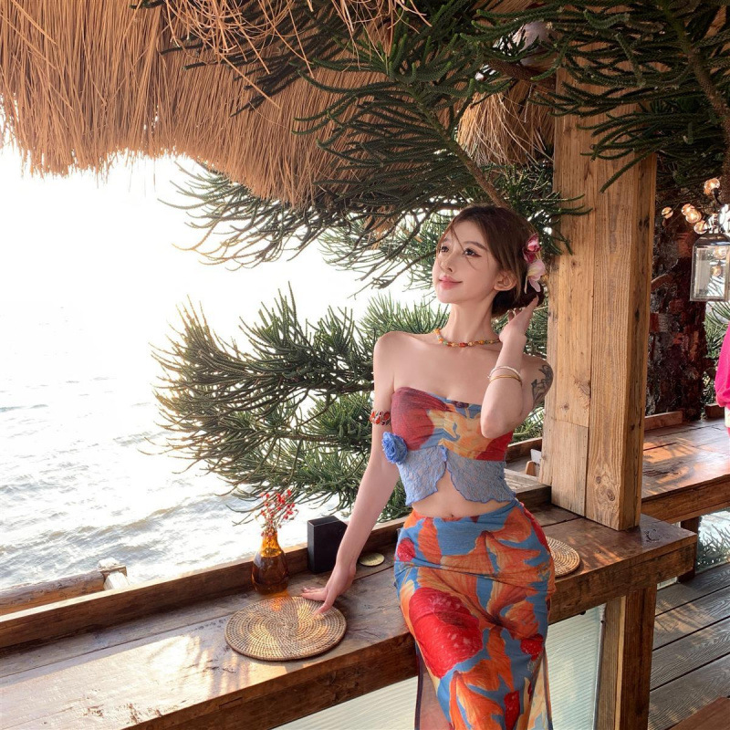 Női mintás top, akril szálak, városi stílus, 2022 nyár, felnőtt nőknek