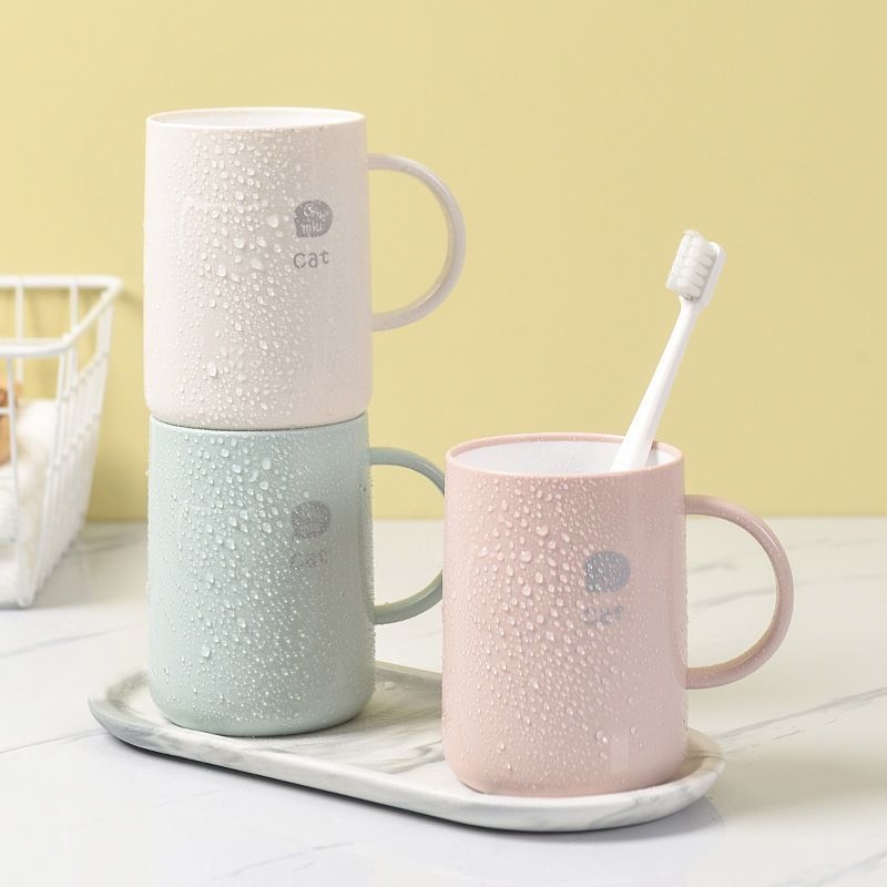 Pahar gros pentru periuțe de dinți cu mâner – recipient plastic pentru clătarea gurii, uz casnic (pentru cupluri)