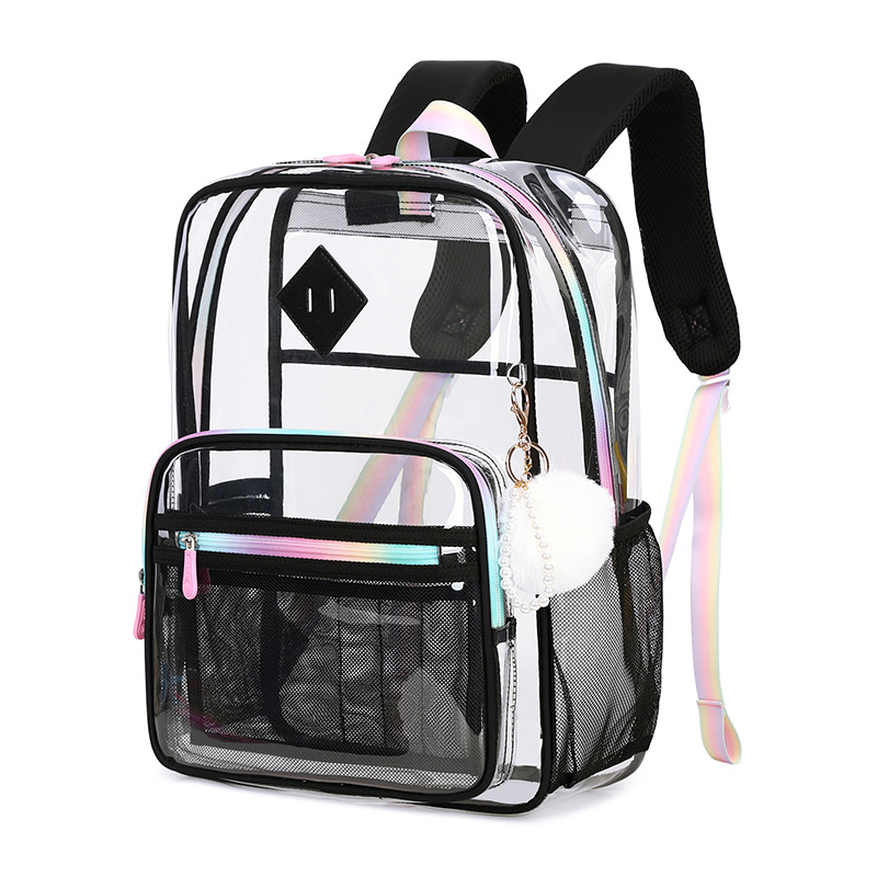 Prozirna PVC školska torba za djevojčice, s jastučastim ramenima, vodootporna i izdržljiva, velika kapaciteta za osnovnu i srednju školu