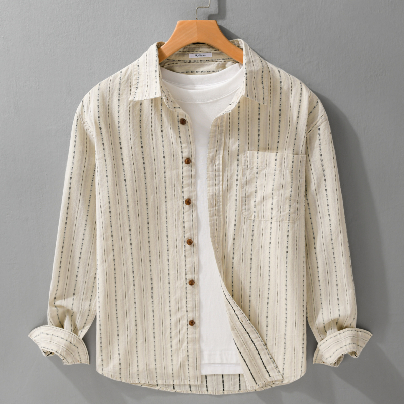 Muška casual košulja za proljeće i jesen, japanski retro stil, prugasta, pamuk bojani vlaknima, model 9961