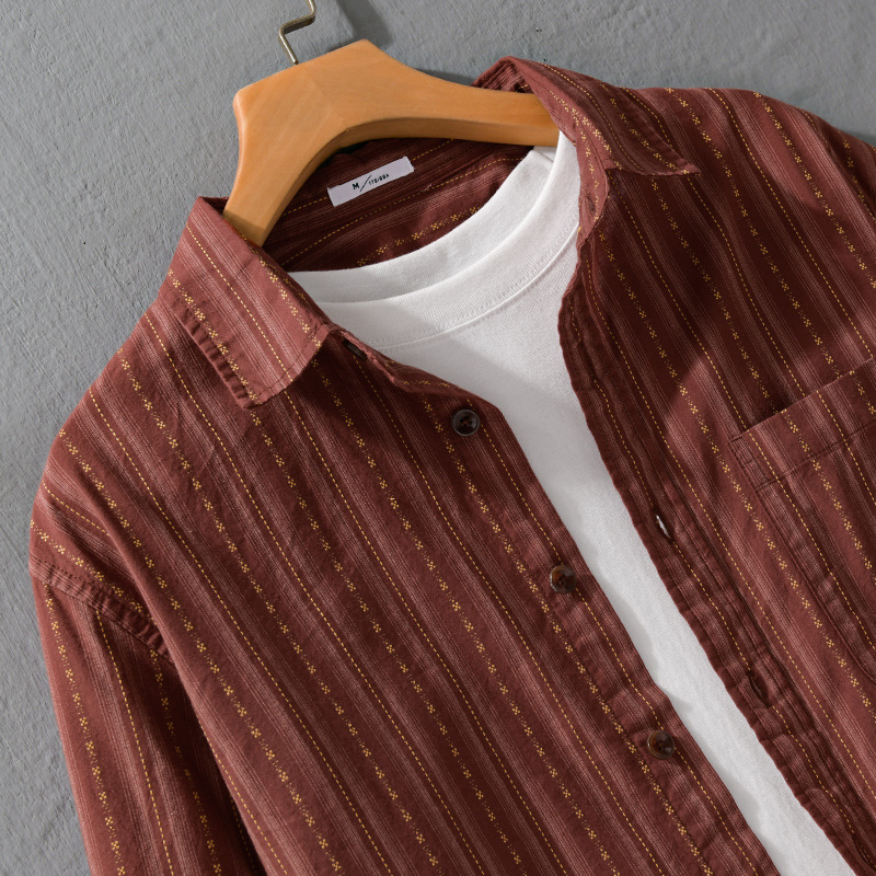 Muška casual košulja za proljeće i jesen, japanski retro stil, prugasta, pamuk bojani vlaknima, model 9961
