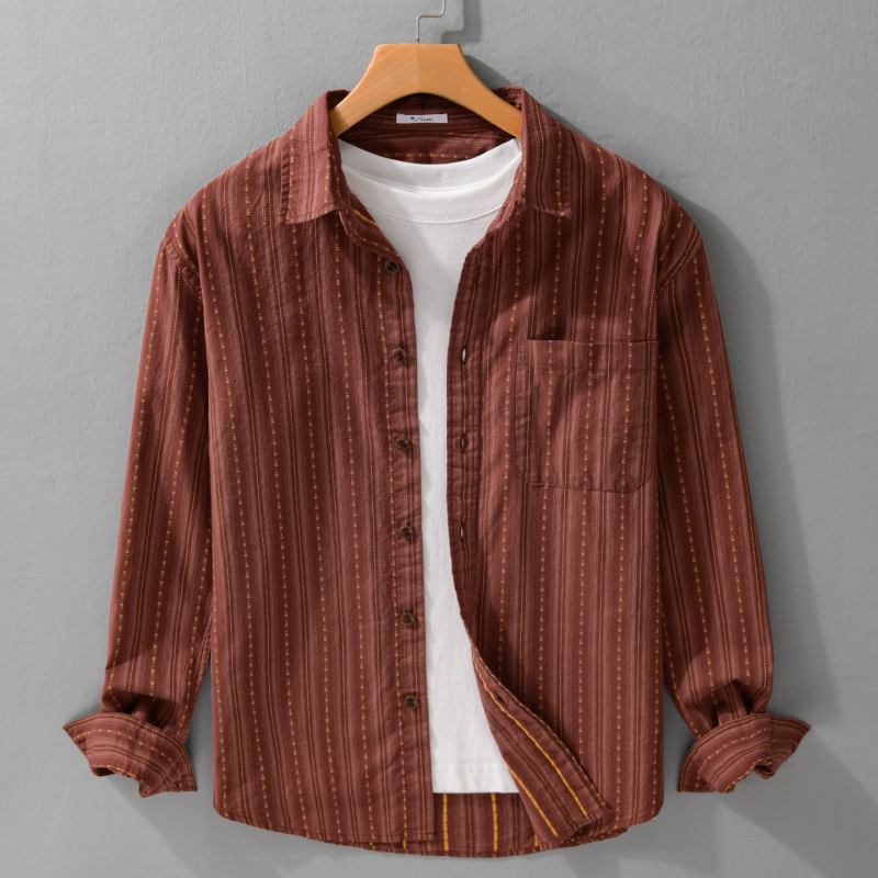 Muška casual košulja za proljeće i jesen, japanski retro stil, prugasta, pamuk bojani vlaknima, model 9961