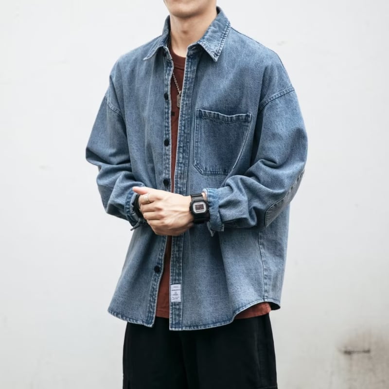 Muško denim košulja-jakna, ležernog kroja, radnički stil, za outdoor, izdržljiv materijal